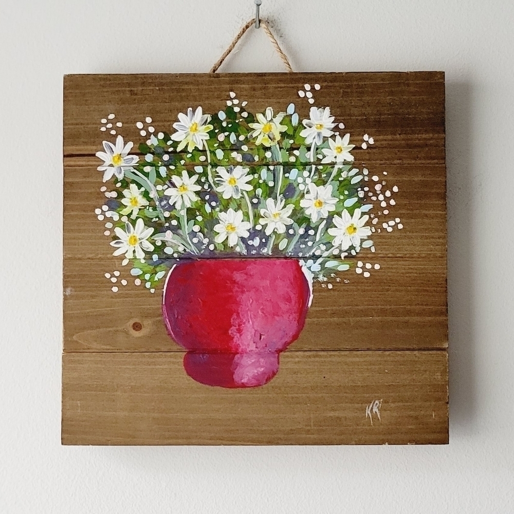 3/$25 🍓 Mini floral acrylic daisy painting‎ size 10"x10"